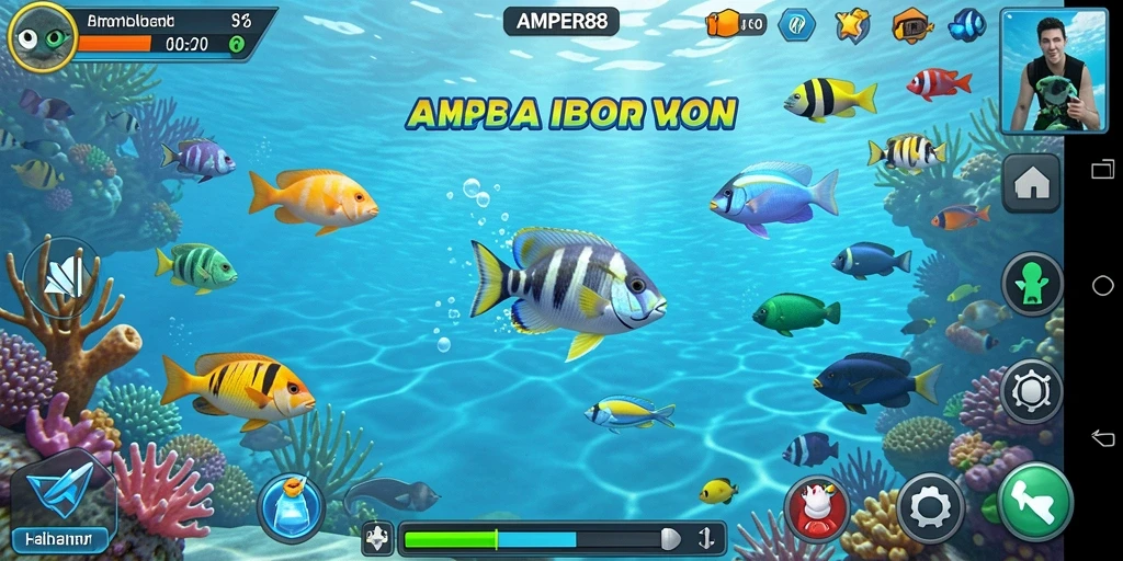 Tangkapan layar utama AMPER88 menampilkan aksi menembak ikan yang seru.