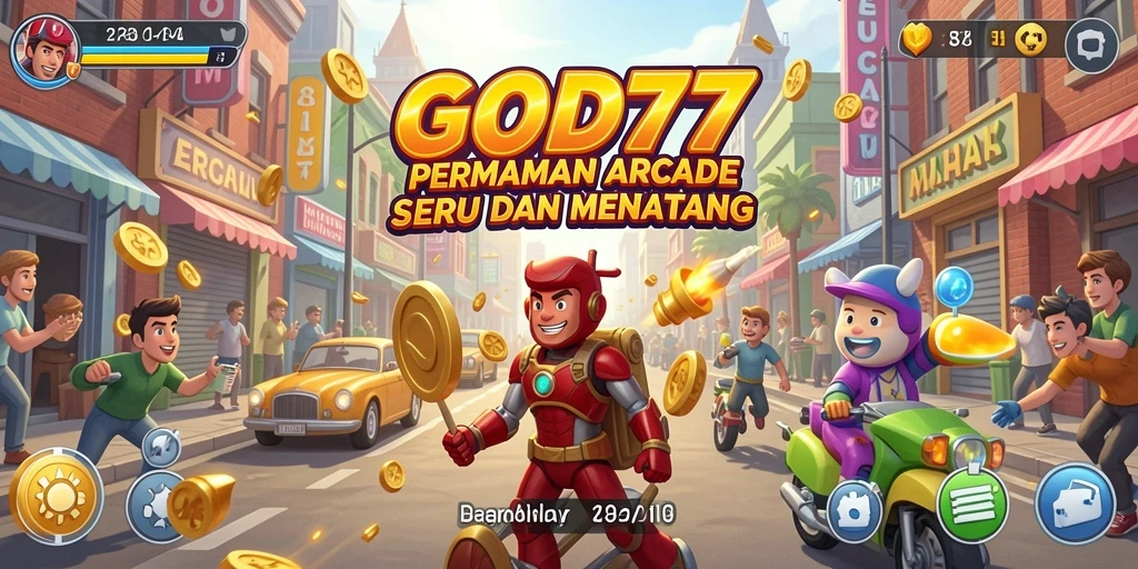 Tangkapan layar utama GOD77 menampilkan aksi gameplay Arcade yang seru.