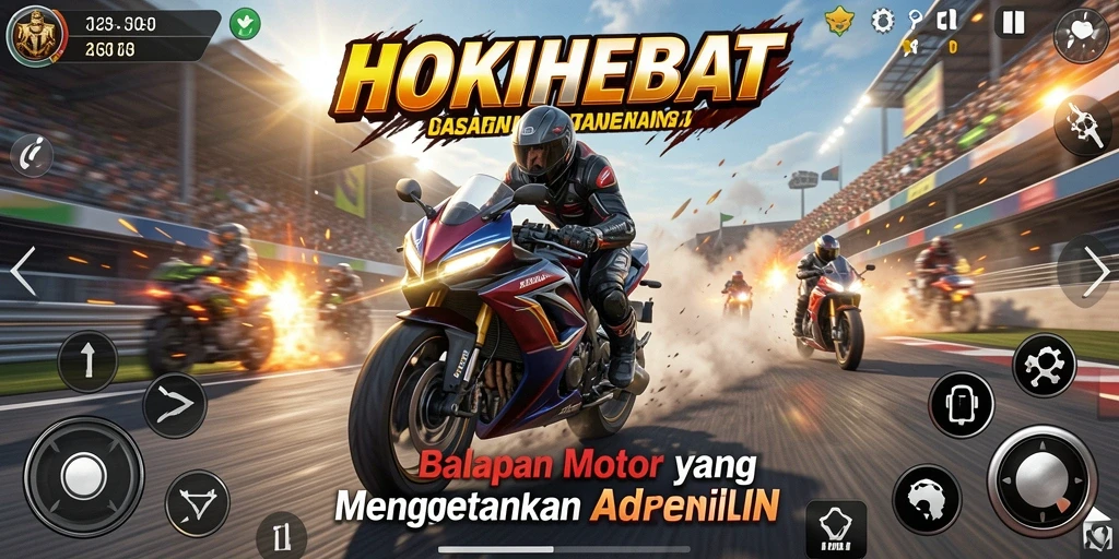 Tampilan gameplay HOKIHEBAT yang memukau saat balapan motor.