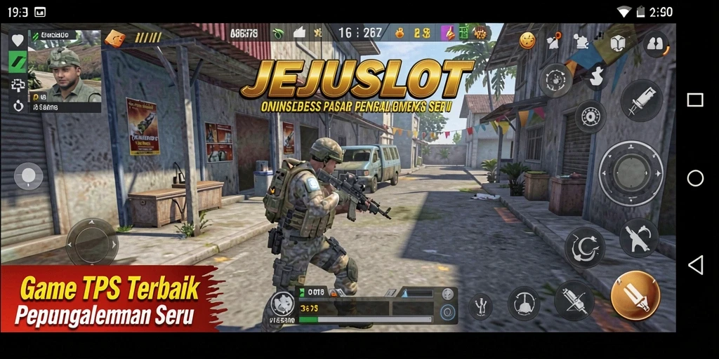 Tampilan menarik dari gameplay seru JEJUSLOT dalam aksi TPS.