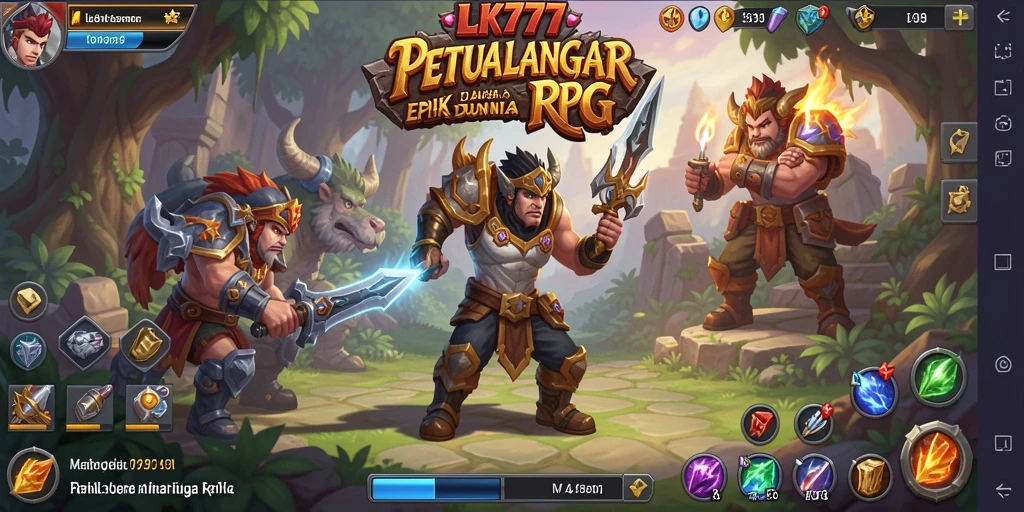 Tangkapan layar utama LK777 menampilkan aksi pertarungan RPG yang mendebarkan.