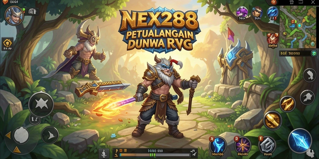 Screenshot gameplay NEX288 menunjukkan pertempuran epik dalam dunia RPG.