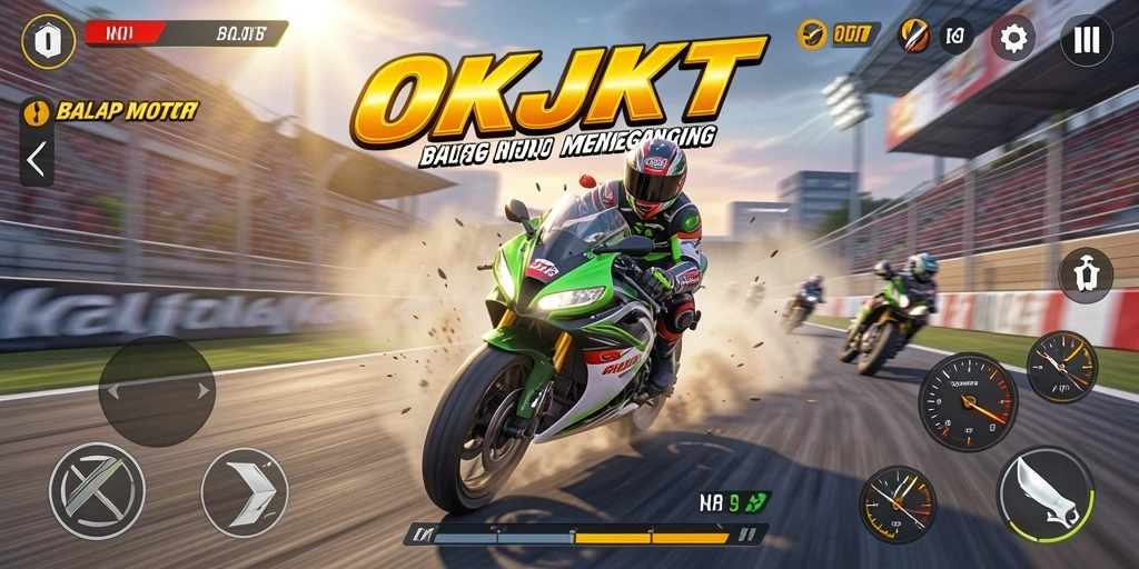 Screenshot dari gameplay balap motor yang seru.