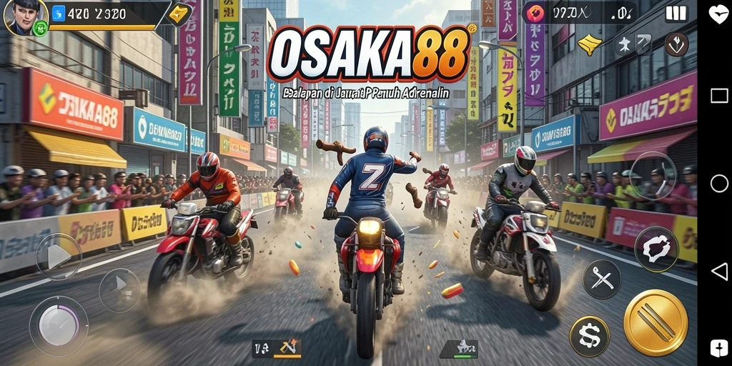 Tangkapan layar dari gameplay balap yang menegangkan di OSAKA88.