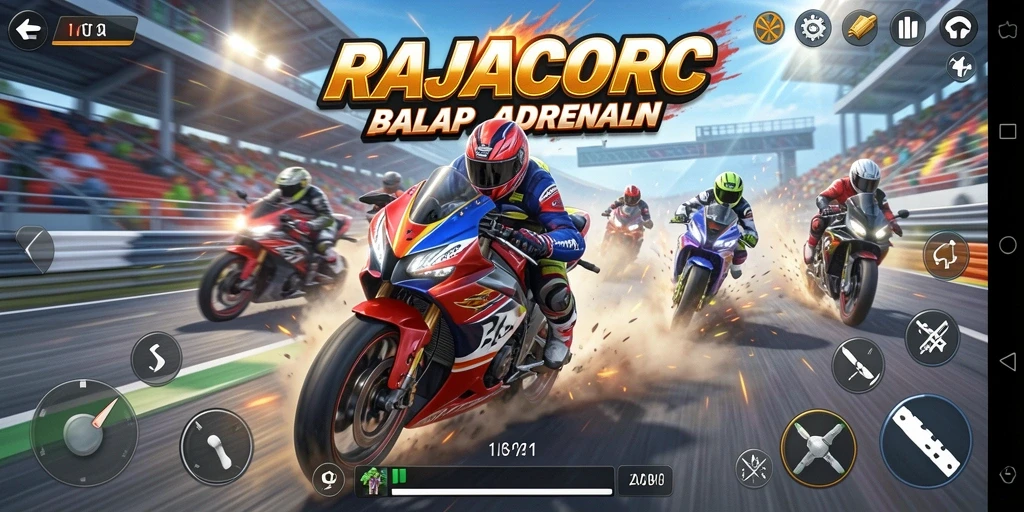 Tampilan gameplay RAJACORC yang menegangkan di lintasan balap.