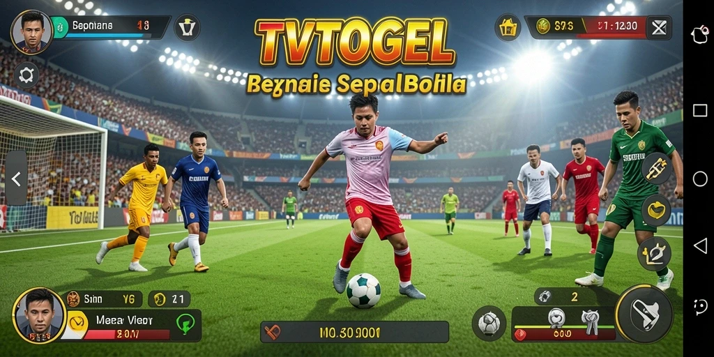 Tangkapan layar gameplay TVTOGEL menampilkan aksi seru pertandingan sepak bola.