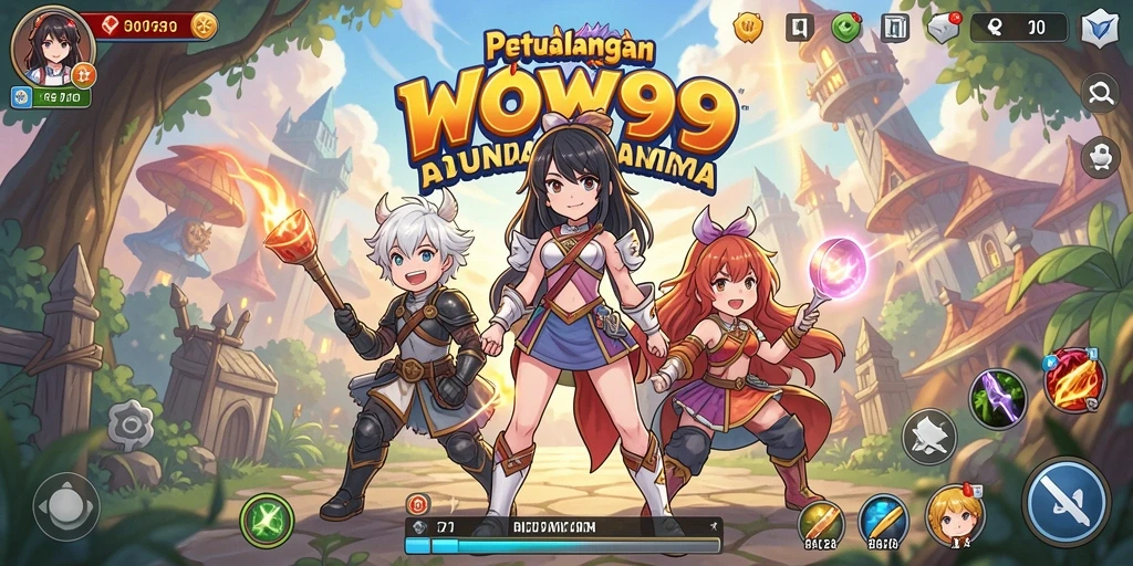 Tangkapan layar WOW99 menunjukkan karakter anime dalam aksi epik.
